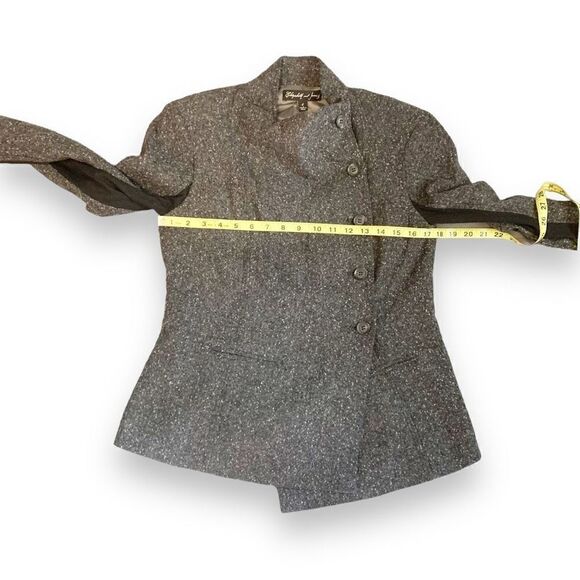 Elizabeth James Asymmetric Donegal Wool Blend Cowl Neck Blazer Coat Gray Black 4 - Picture 8 of 9